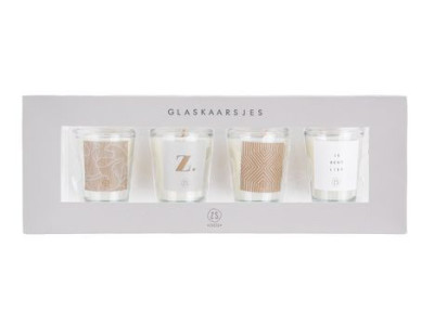 Set van 4 Glaskaarsjes met Tekst Set van 4 Glaskaarsjes met Tekst