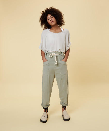 Wide Neck Tee Linen Silver White 34