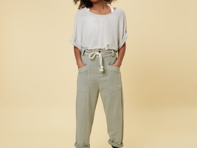 Wide Neck Tee Linen Silver White 34
