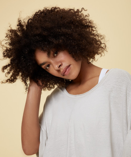 Wide Neck Tee Linen Silver White 34