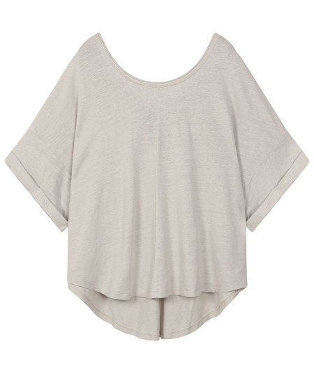 Wide Neck Tee Linen Silver White 34