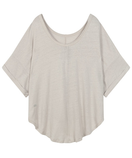 Wide Neck Tee Linen Silver White 34
